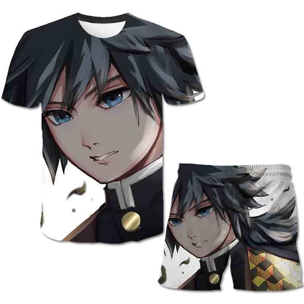 Regalos de cumpleaños para niños, trajes de Demon Slayer, camisetas de manga corta con estampado de dibujos animados de verano, pantalones cortos, 2 unids/set, trajes informales de 12M Gao Jinjia LED