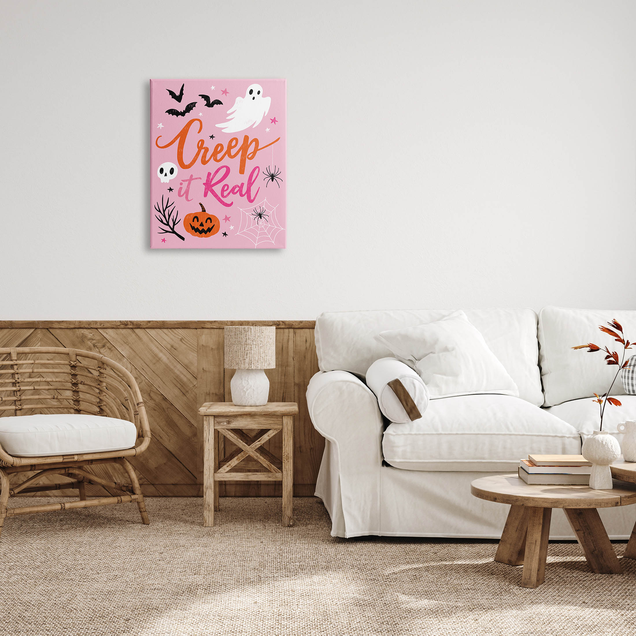 Creep It Real Pink Halloween Phrase Holiday Graphic Art Gallery Wrapped Canvas Print Wall Art