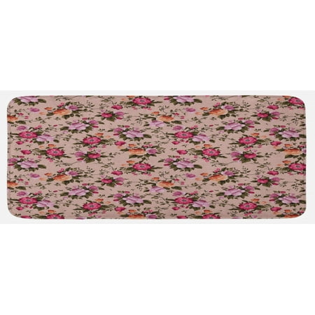 

Flower Kitchen Mat Floral Pattern with Roses Twig Warm Colors Flower Arrangement Bouquets Plush Decorative Kitchen Mat with Non Slip Backing 47 X 19 Tan Pink Dark Green by Ambesonne