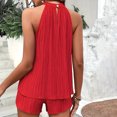 thumbnail image 4 of on Clearance Women's Short Sleeve Tops Women's two-piece shorts short-sleeved tops casual set of shorts summer sportswear suit sportswear suit Ndbuld Red XL, 4 of 6