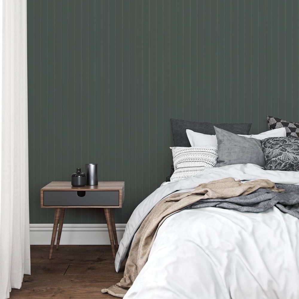 Tempaper Beadboard Teal Peel and Stick Wallpaper, 20.5" x 16.5'