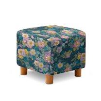 Jiueut Cherry Blossom Watercolor Print Footstool Cover, Comfortable Footrest Stool Furniture Protector with Elastic Bottom Footrest Stool Cover for Living Room Kids Pets