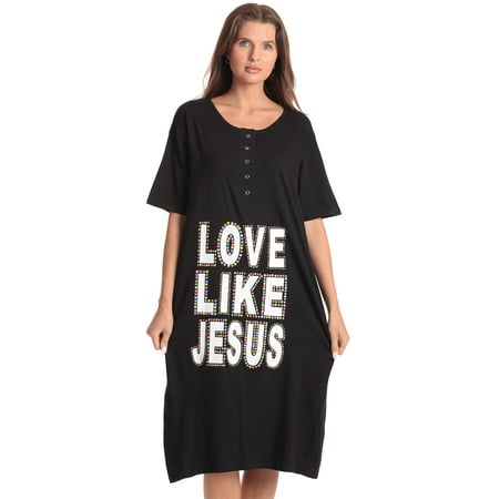 

Just Love Short Sleeve Nightgown Sleep Dress for Women (Black - Love Like Jesus 1X Plus)