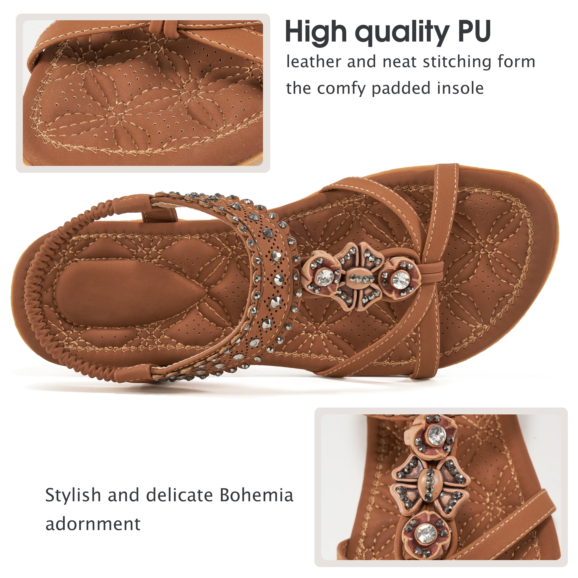 Ecetana Women's Elastic Ankle Strap Flat Sandals, Brown photo 4