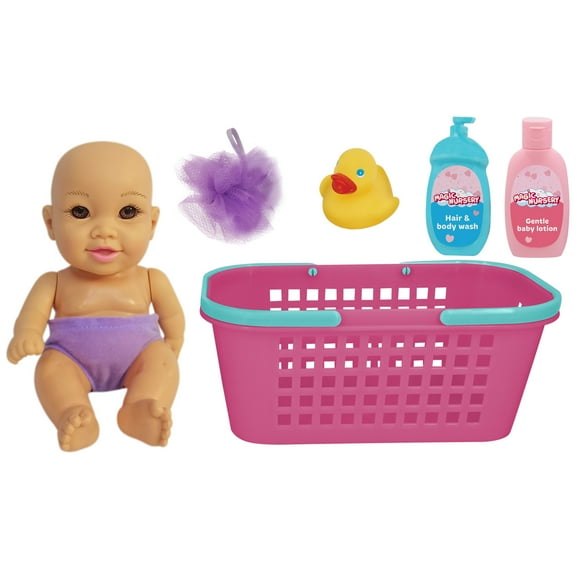 Magic Nursery: Bath Caddy - 8" Baby Doll Playset - Doll w/ Brown Eyes, New Adventures, Children's Pretend Play, Ages 2 