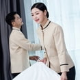 thumbnail image 4 of Uniformes de limpieza Mangas largas Cómodo recto Transpirable Ropa de camarera transpirable para hoteles Restaurantes Cafeteras Beige 3XL Estilo de las mujeres Sweethay LF000333-08, 4 of 7