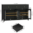 thumbnail image 2 of Homfa 55'' Large Sideboard Buffet Cabinet, Kitchen Storage Cabinet with 3 Drawers and 4 Glass Doors, Wood Coffee Bar Cabinet for Living Room， Black, 2 of 8