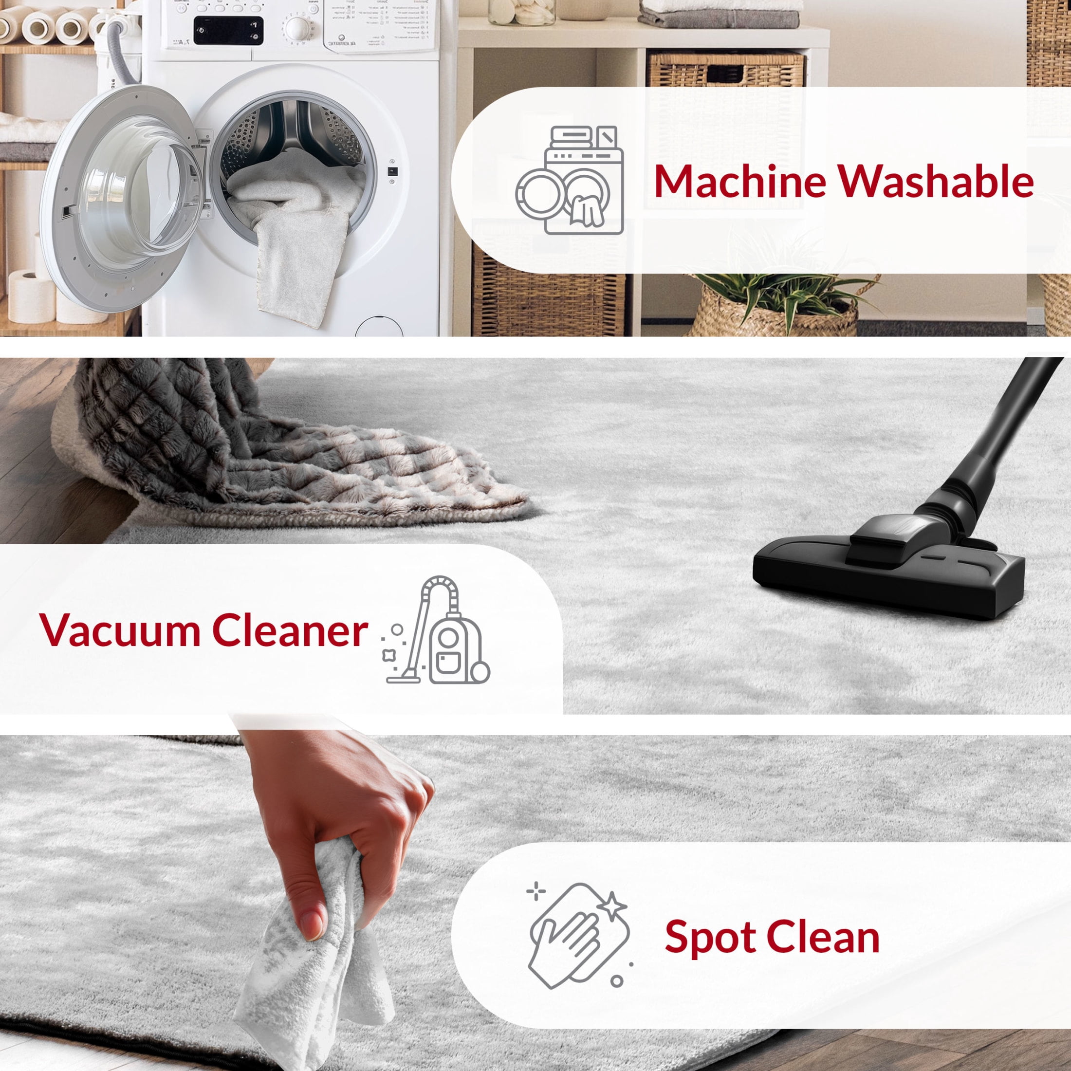 nuLOOM Loni SuperiorWash Solid Machine Washable Shag Area Rug, 8' x 10', Loni Light Grey