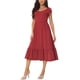 thumbnail image 4 of Vestido de verano de mujer INSPIRE CHIC con bolsillos, cuello redondo, dobladillo con volantes, manga corta, tejido de punto, color rojo vino, talla XL, 4 of 5