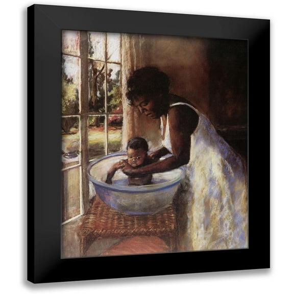 Unknown 12x14 Black Modern Framed Museum Art Print Titled - Washing Baby