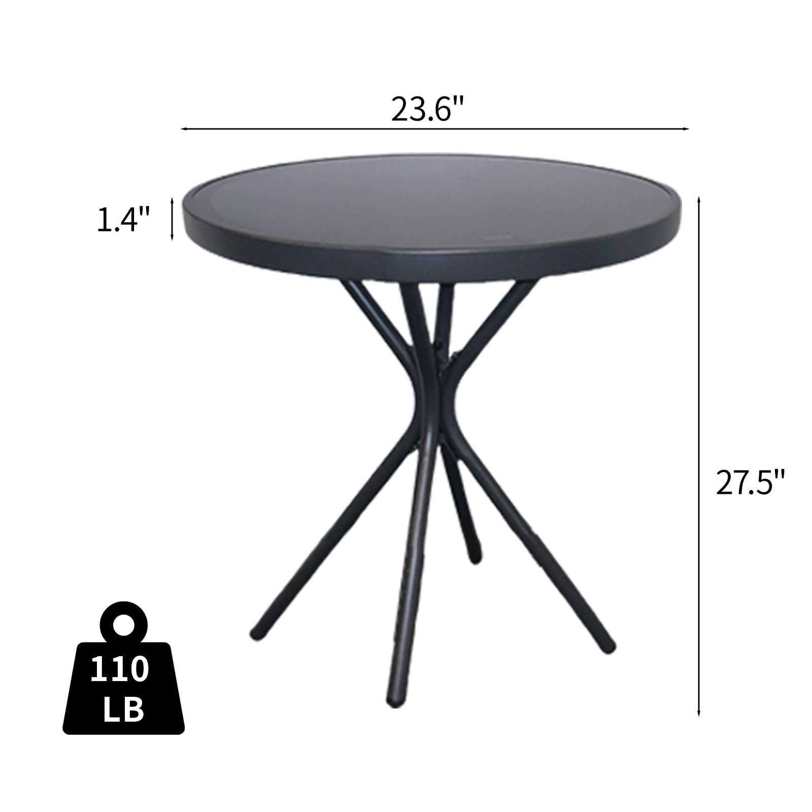 AstrPthylx 23" Outdoor Round Coffee Side Table - Tempered Glass Top, Metal Bistro & End Table for Patio, Balcony, Home