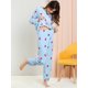 thumbnail image 3 of Pijama de Franela Lindo Impreso Allegra K Manga larga Top y Pantalones Para Dormir Suave Conjuntos Invierno Para Mujeres Fresa azul XL, 3 of 6