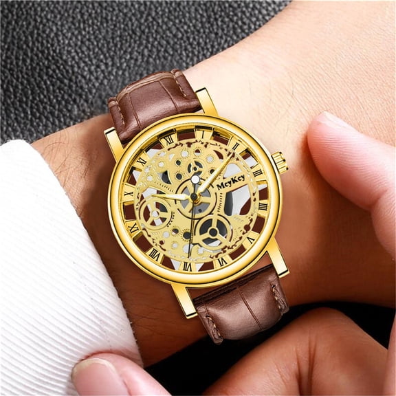 Men's Watch Fashion Design Leather Band Analog Alloy Quartz Wrist Watches NEW Watches for Men on Sale (A Gold)
