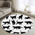 Cute Cat Round Area Rug 4ft Black Cat Cartoon Animal White Background ...