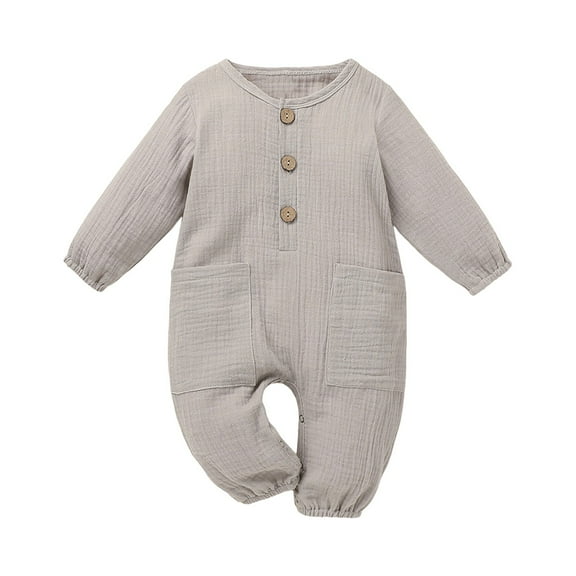 Kogui Long Sleeve Romper Girl Baby Boy Girl Outfit Long Sleeve Romper Jumpsuit Zipper Bodysuit One-Piece Fall Winter Outfit 0 3 6 9 12 18 24 Months (Grey,9-12 Months)