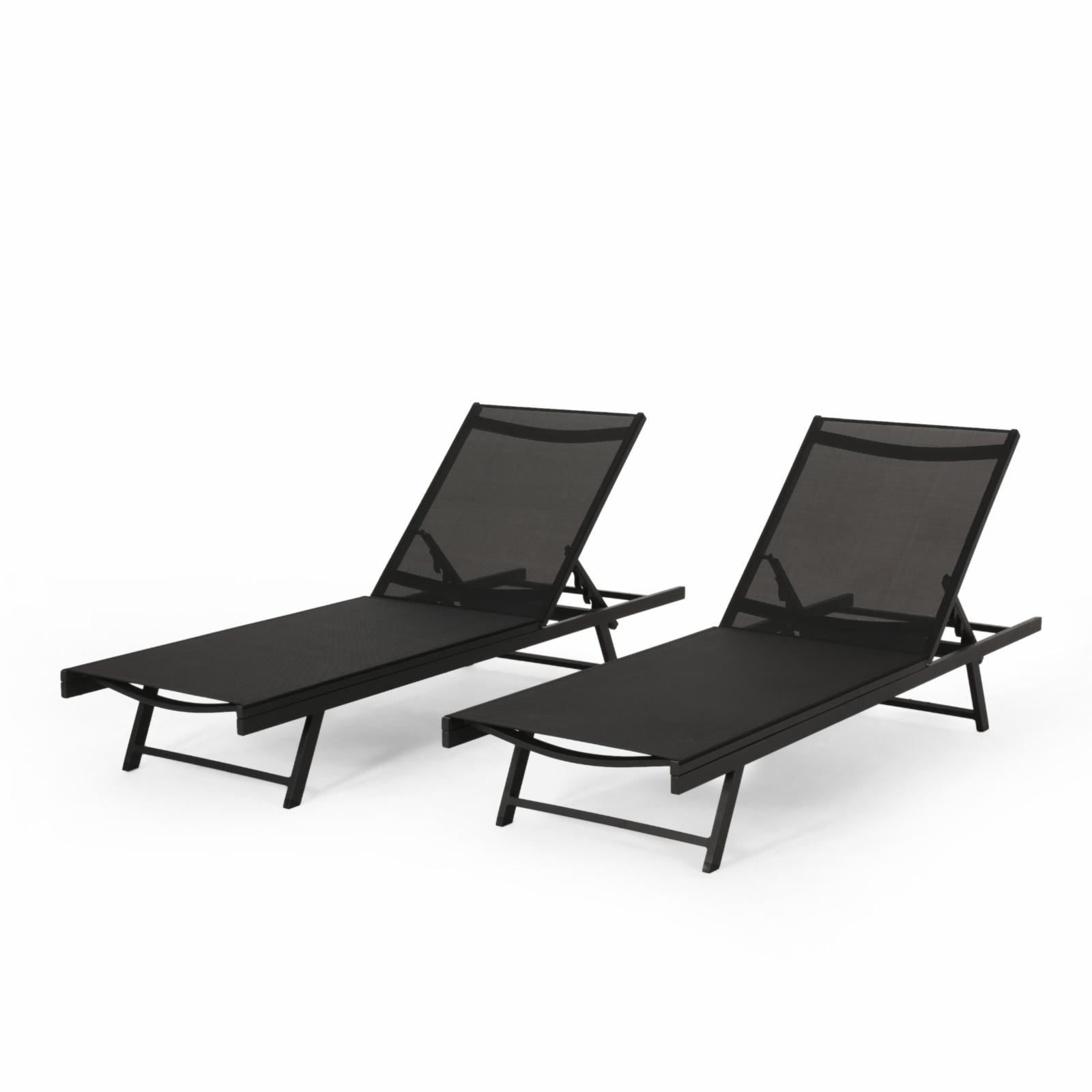 Aesha Outdoor Aluminum and Mesh Chaise Lounge Set of 2 Gray