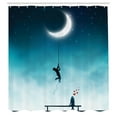 thumbnail image 2 of Ambesonne Teal Shower Curtain, Lover Climbing to the Moon, 69"Wx84"L, White and Teal, 2 of 4