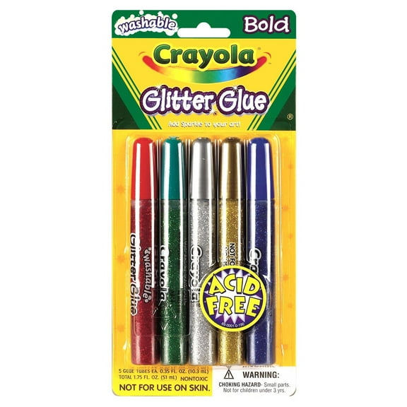 Crayola Washable Glitter Glue Bold Blazes, Assorted Colors, 5 Count, 1.75 oz, 3 Pack
