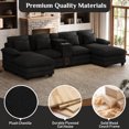 thumbnail image 6 of Wiilayok 130" Oversized U Shaped Chenille Sectional Sofa with Pet House Console, Deep Seat Couch with High Back, Wide Armrests, High Resilience Foam, Storage, Cup Holders for Living Room, Black, 6 of 9