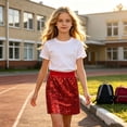 thumbnail image 2 of SGMVNU Girl's Sequins Skirts Sparkly Shiny Straight Fit Short Skirt with Elastic Waistband Performance Party Outfit, Red, One Size, 2 of 5