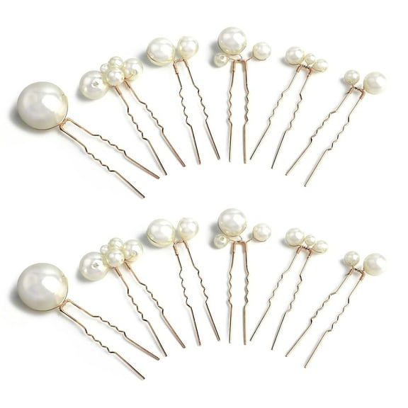 ZYHH Wedding Pearl Hair Pins | 12-Piece U-Shaped Bridal Hair Accessories | Gold Finish for Women