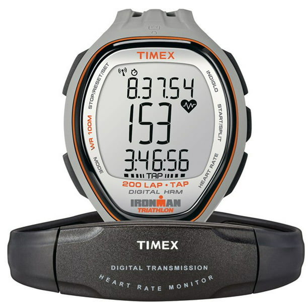 Timex T5K546 Men's Ironman Target Trainer Heart Rate 200-Lap Grey Resin  Case Digital Dial Grey Rubber Strap Watch 
