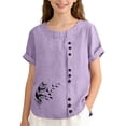 thumbnail image 2 of Gaexia Versatile Girls Summer Tee With Cute Graphic Print Short Sleeve Round Neck Top For Girls Clothes (Light Purple,9-10 Years), 2 of 4