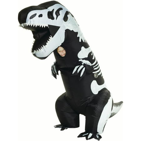 Child Skeleton T-Rex Inflatable Kids Mega Morphsuit, Black White, One Size