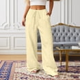 thumbnail image 2 of Glisme Trousers For Women Solid Color Elastic Waist With Pockets And Drawstring Summer Cozy Soft Women Wide Leg Pants Size XS Yellow, 2 of 5