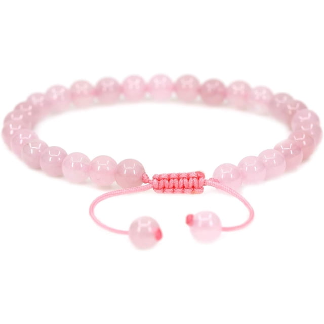 Bracelet Ajustable Perles Rondes 6mm Cristal Rose Naturel 7 Pouces Unisexe