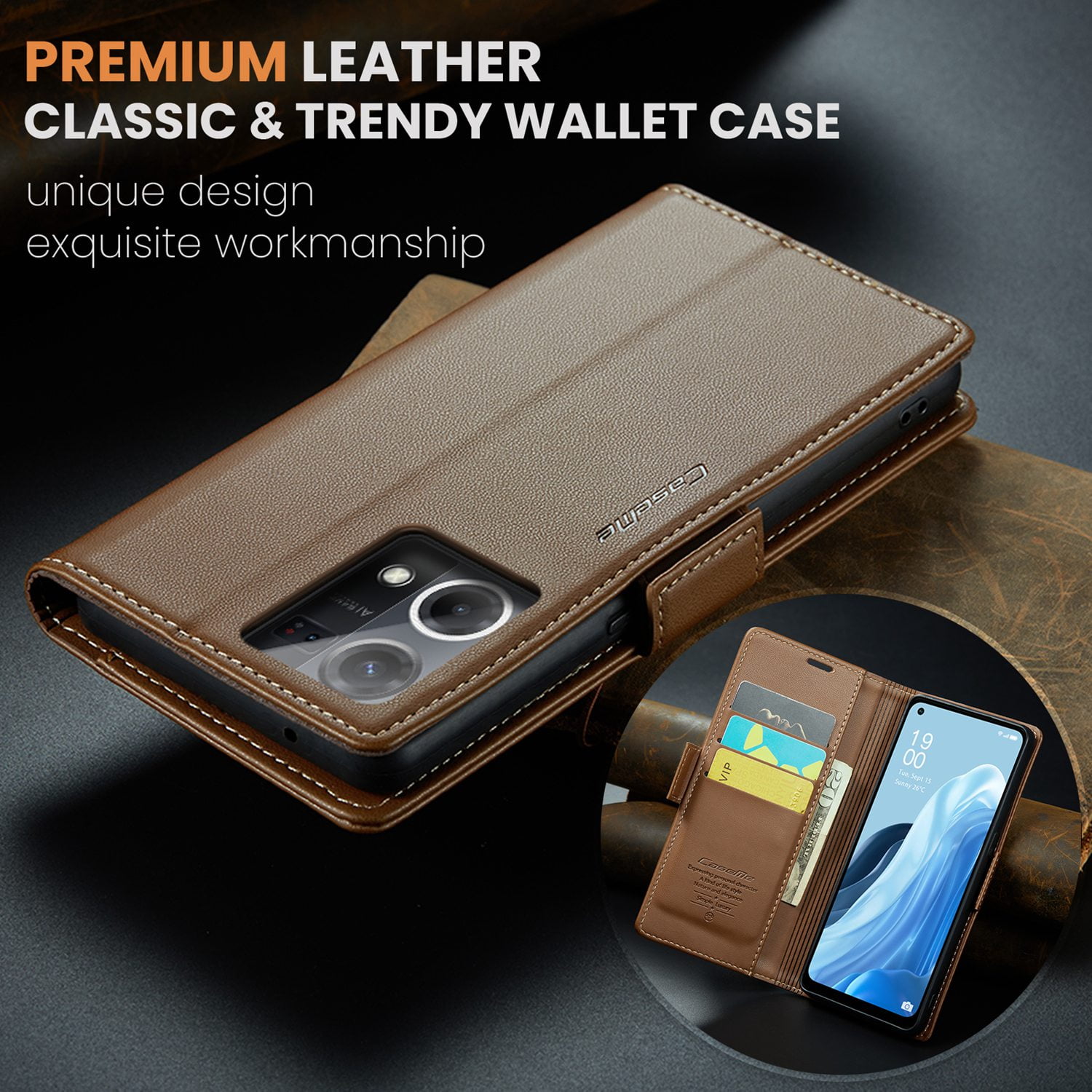 ETFAST Leather Phone Case Wallet With Card Holder Zipper For OPPO Reno 8 4G High Quality Leather Phone Case