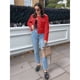 thumbnail image 5 of Chaqueta Blazer Corta para Mujer, Sin Cuello, con Botones, Estilo Casual de Negocios, Ideal para Otoño e Invierno. Rojo S, 5 of 9