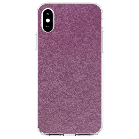 DistinctInk Clear Shockproof Hybrid Case for iPhone X / XS (5.8" Screen) - TPU Bumper, Acrylic Back, Tempered Glass Screen Protector - Purple Faux Leather Print Design - Printed Faux Leather Image