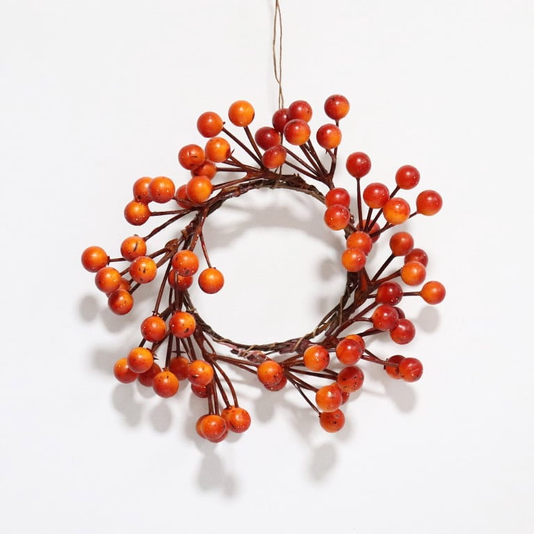 Fall Berry Candle Rings - 3 Inch Mini Wreaths For Pillar Candles, Harvest Thanksgiving Decor (4 Pack)