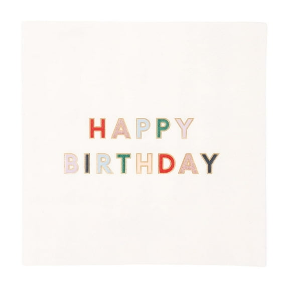 Blanc White Signature Happy Birthday Cocktail Napkins - 20ct