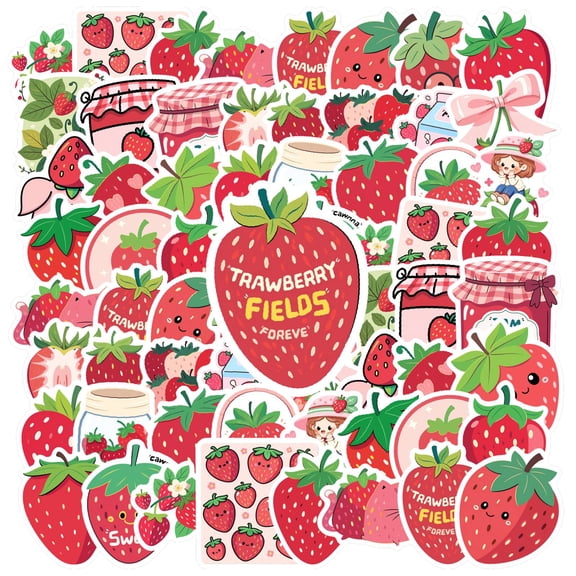 35pcs-50pcs Charming Waterproof Stickers Strawberry Cartoons Kids Decals for Phone Laptop Suitcase