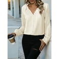 thumbnail image 6 of Womens Button Down Shirts Lace Cuff Long Sleeve Chiffon Dressy Tops Band Collar Fall Business Casual Blouses  M, 6 of 7