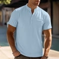 thumbnail image 2 of Men's Big and Tall Henley T-Shirts, Short Sleeve Pocket Waffle Knit Loose Fit Shirt Summer Oversized Button Tee Big and Tall Size S-3XL Light Blue, 2 of 9