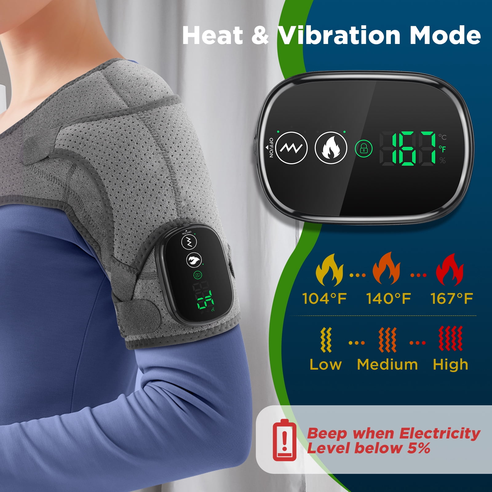 Shoulder Heating Pad, Cordless Shoulder Massager with Heat and Vibration for Rotator Cuff Relief, Size Adjustable Shoulder Wrap, Heated Shoulder Brace for Men Women
