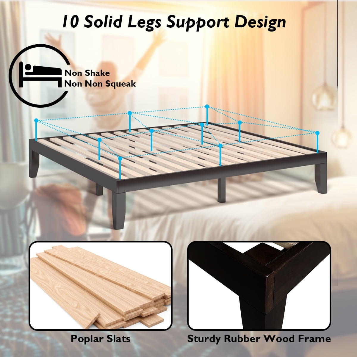 Costway King Size 14'' Wooden Bed Frame Mattress Platform Wood Slats Support  Espresso