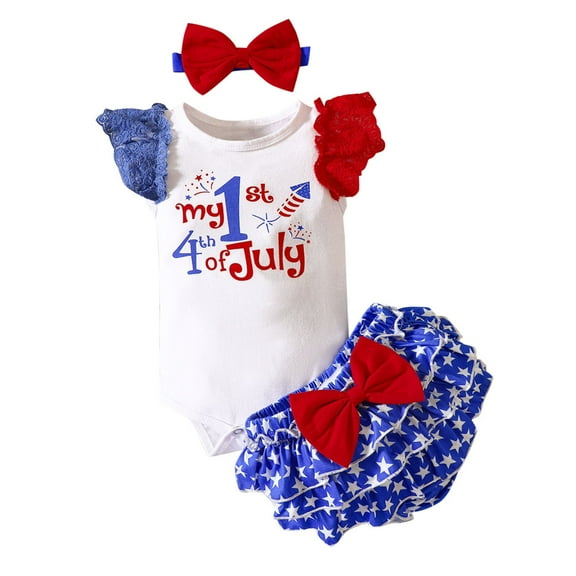 AUNVITO Baby Short Sleeve Two-Piece Set Star Print Flutter Sleeves Round Neck Top and Pants Summer Casual Outfit