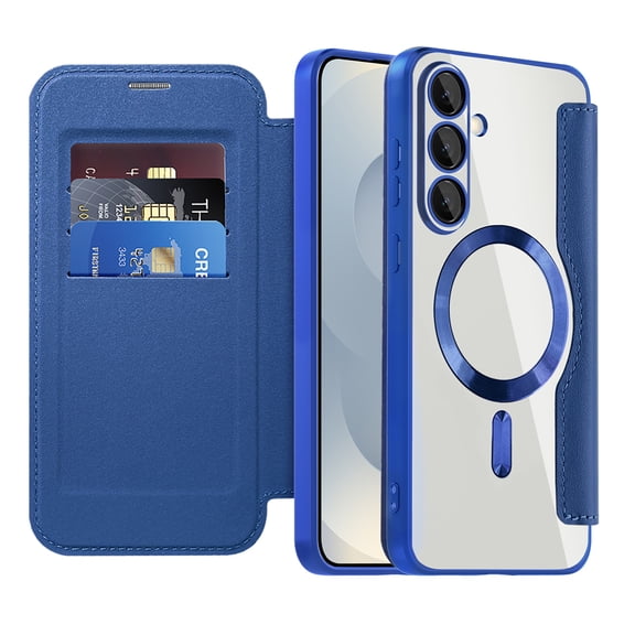 Decase for Samsung Galaxy S25 FE Flip Case,Magnetic Clear Back Cover with Quilted PU Leather Front,Shockproof Wallet Case with Card Slot,RFID Blocking,Mag-Safe Compatible,Royalblue