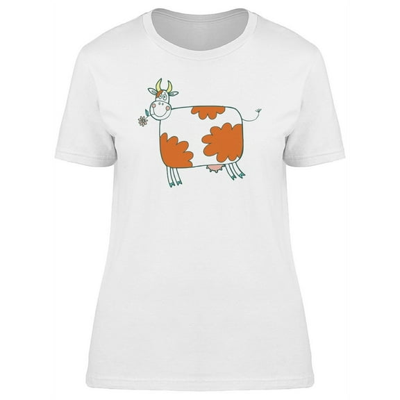 Cute Floral Happy Cow Doodle Tee Women's -Image by Shutterstock
