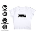 thumbnail image 4 of Popfunk Wheel of Fortune Vertical Logo Women's Cap Sleeve Baby Rib Crop Top, White, Small, 4 of 5