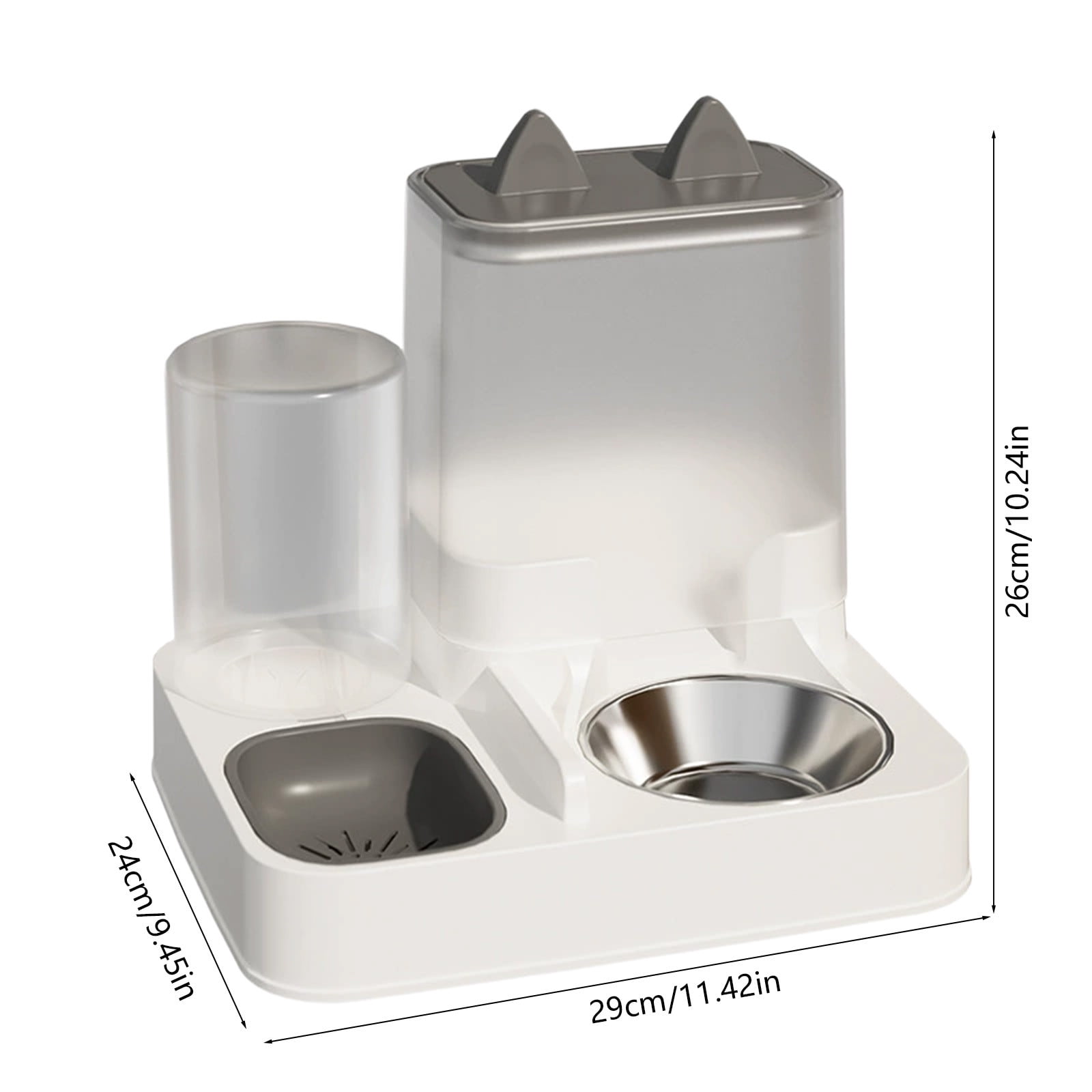 Automatic Cat Feeder and Water Fountain Combo, 2-in-1 Gravity Pet Feeder with Stainless Steel Bowls & Hair Filter, 2.2L Food & 1L Water Capacity, BPA-Free Gray