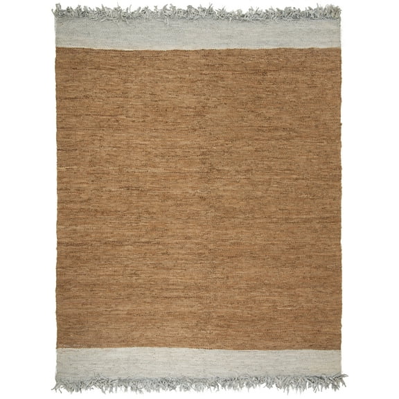 SAFAVIEH Vintage Leather Horatio Braided Fringe Border Area Rug, Light Grey/Brown, 8' x 10'