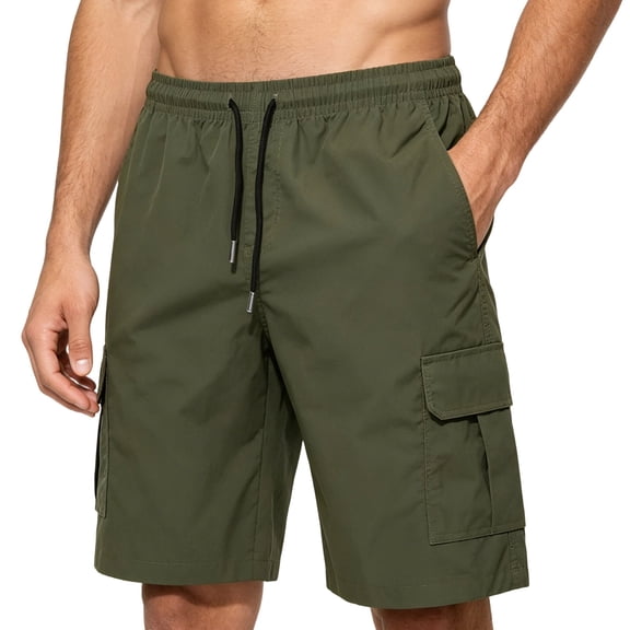 Yaoyar Mens Cargo Shorts Elastic Waist Drawstring Lightweight Shorts Summer Hiking Casual Shorts with Pockets No Lining