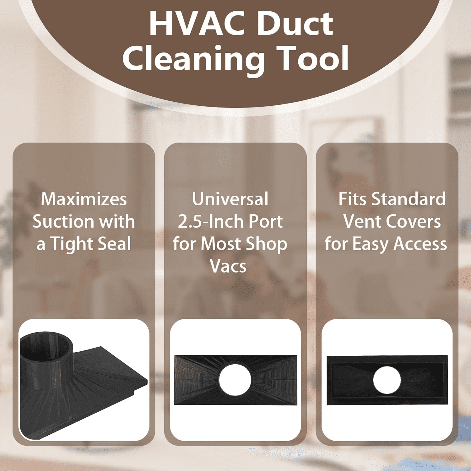 Duct Cleaner Attachment for Shop Vac, for HVAC Cleaning Tool Fits Air Vent Supply Nozzle with Strong Seal (Black)