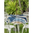thumbnail image 4 of Outdoor Tablecloth with Umbrella Hole Zipper Blue Khaki Striped Round Tablecloth 60" Waterproof Outside Table Cloth Farmhouse Stripes Modern Abstract Art Patio Table Cover Tablecloths for Picnic, 4 of 8