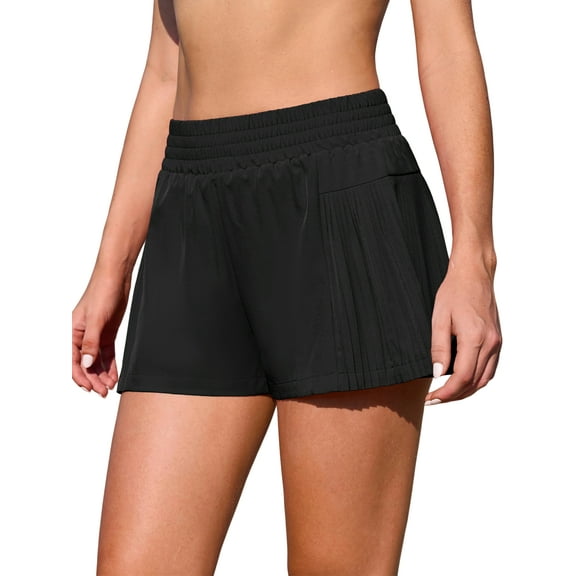 Anwell Swim Shorts for Womens Pleated Side Swim Bottoms High Waisted Bikini Tanikini Bath Suit Shorts